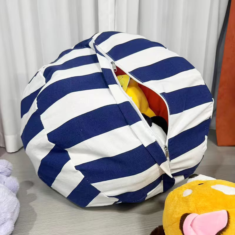 Striped Plush Toy Storage Bag – Cotton Canvas Organizer