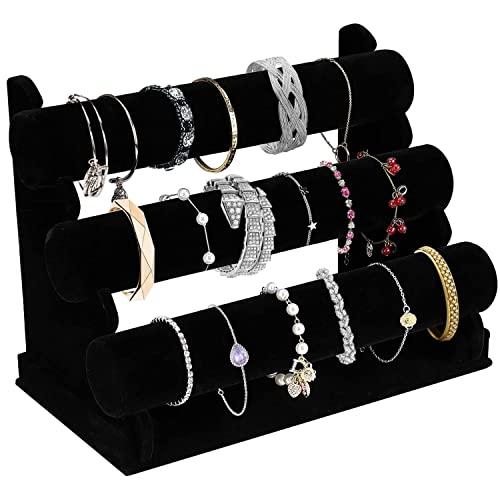 3 Tier Black Velvet Watch & Jewellery Stand