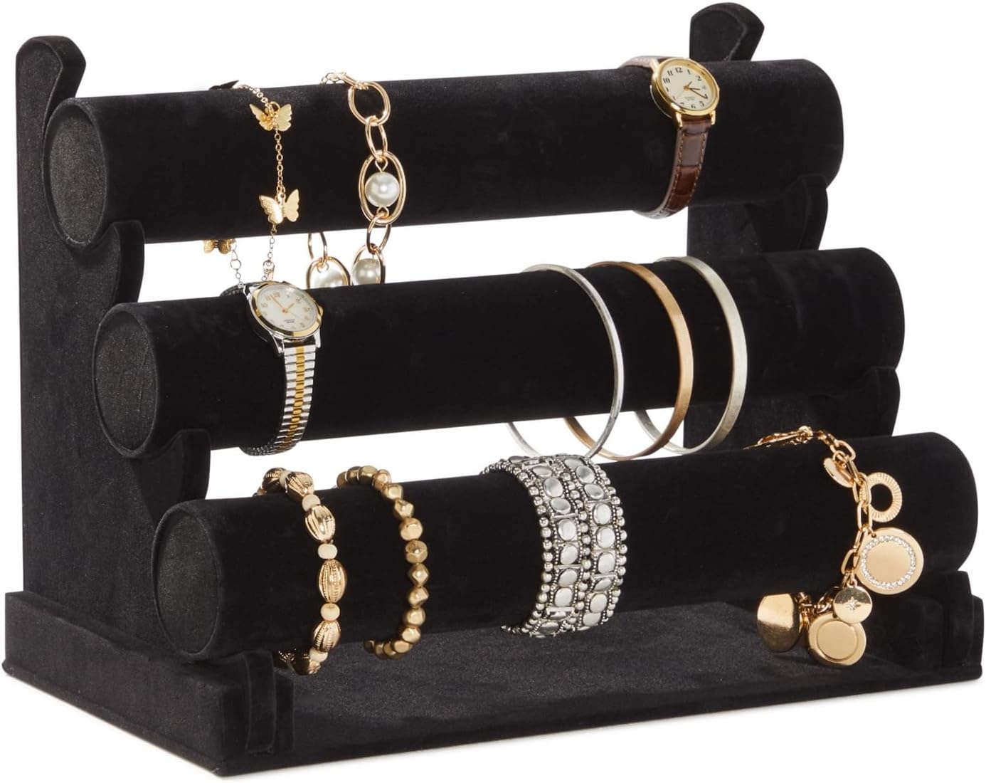 3 Tier Black Velvet Watch & Jewellery Stand