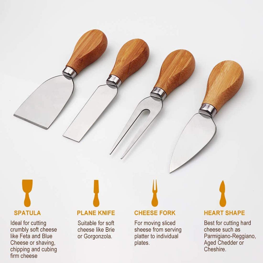 Bamboo Charcuterie Cheese Board and Stainless Knife Set