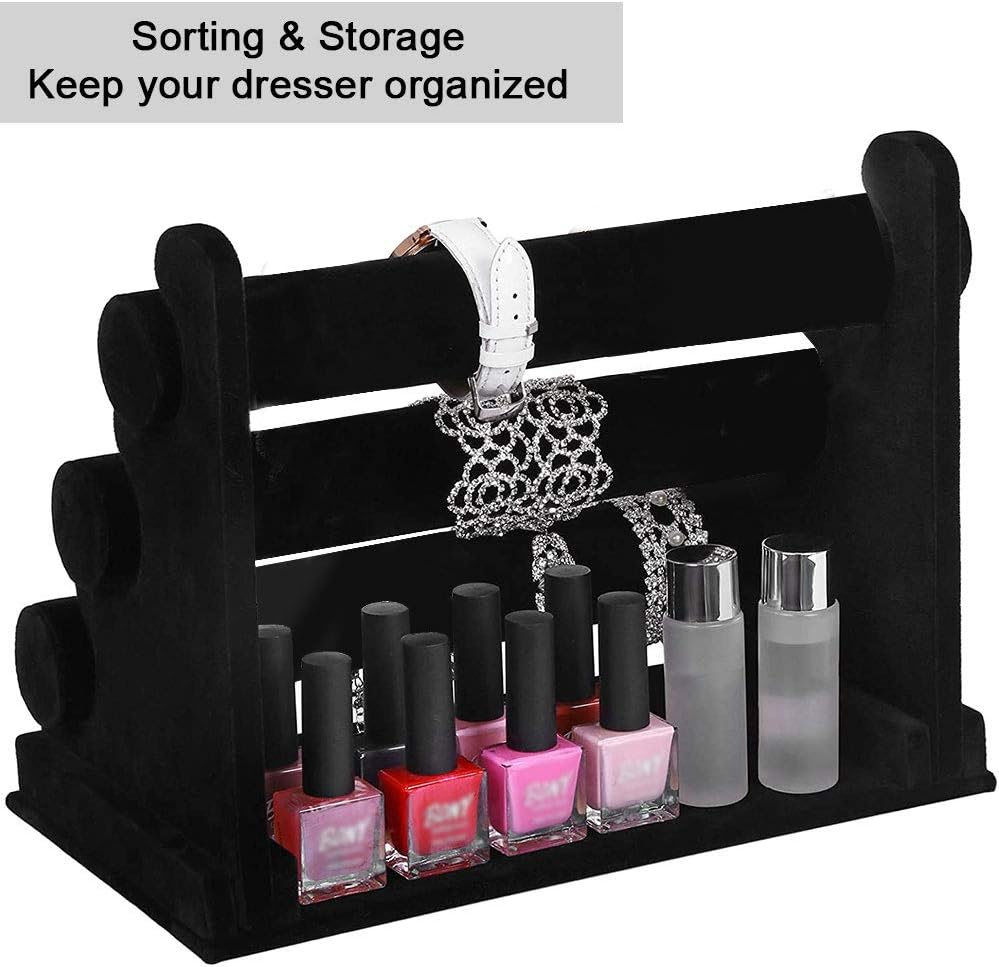 3 Tier Black Velvet Watch & Jewellery Stand