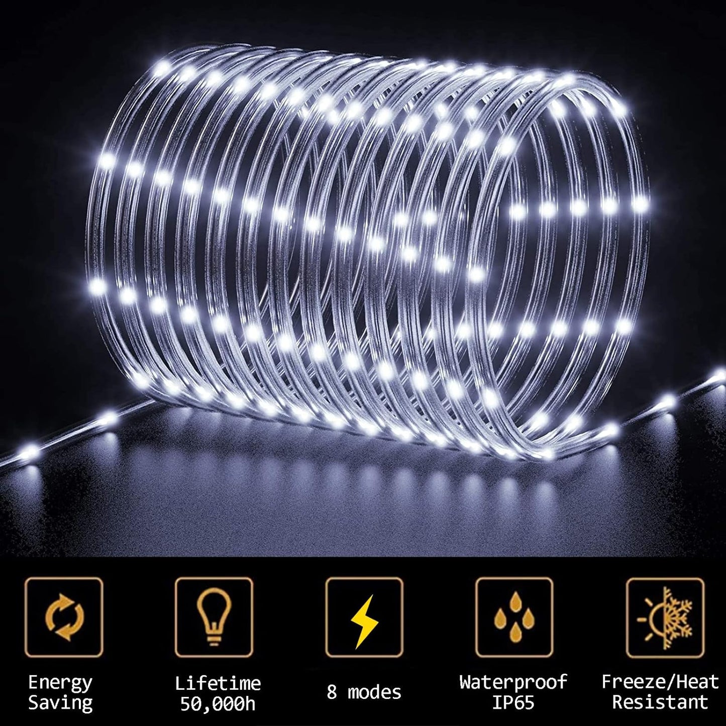 100 LED 8 mode Waterproof Outdoor Solar Tube Light - 10m