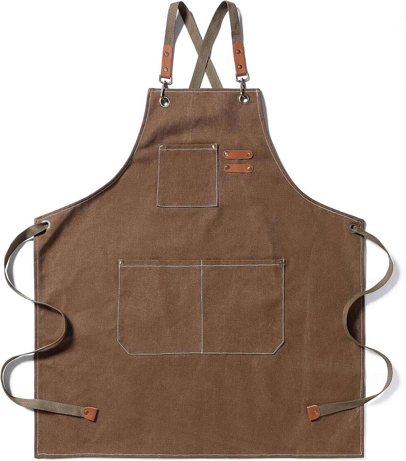 Canvas Apron Adjustable Cross-Back straps with Three Pockets