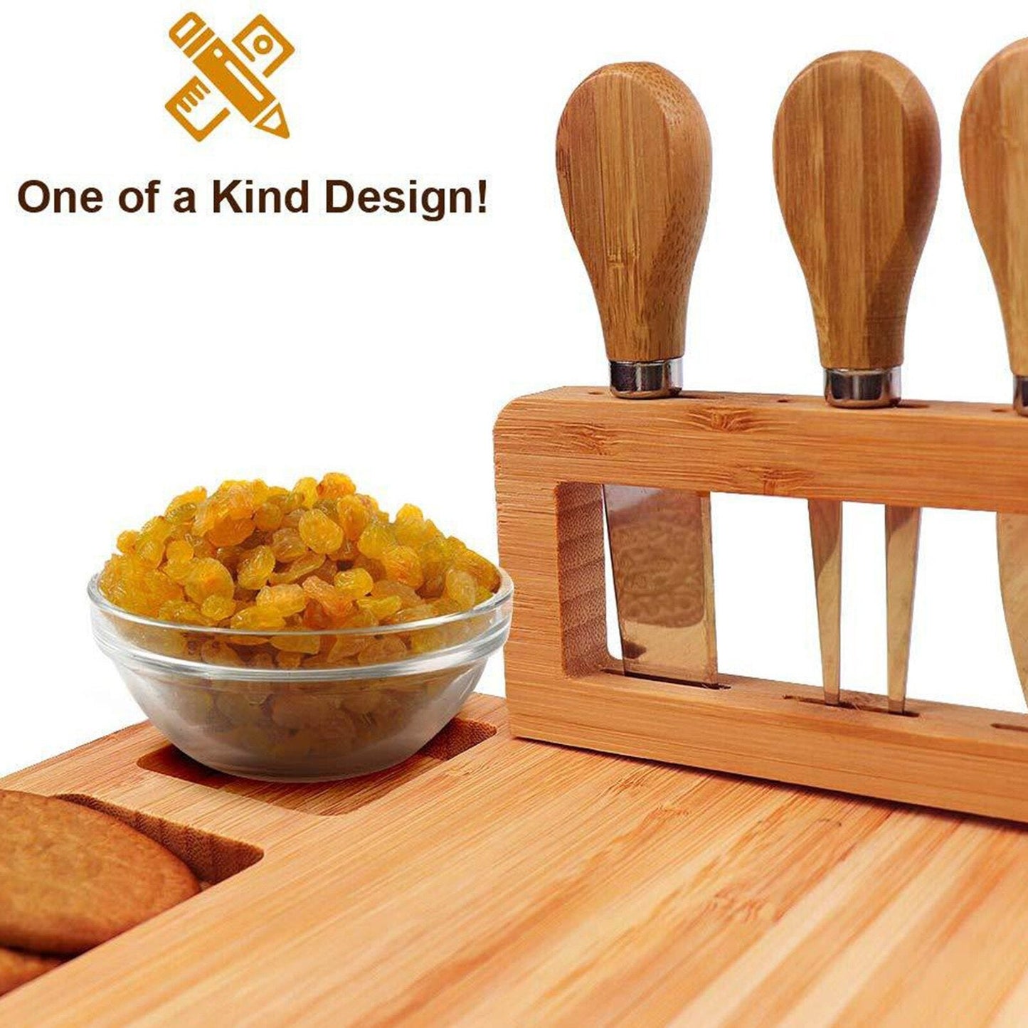 Bamboo Charcuterie Cheese Board and Stainless Knife Set
