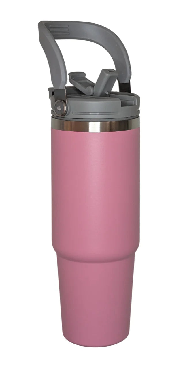 890ml Double Wall 2 in 1 - Straw or Sip with Carry Handle Flask