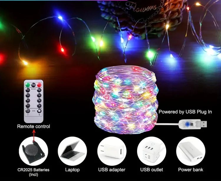 GlowLine 100-LED USB String Light – 10m, 8 Modes, Remote-Controlled