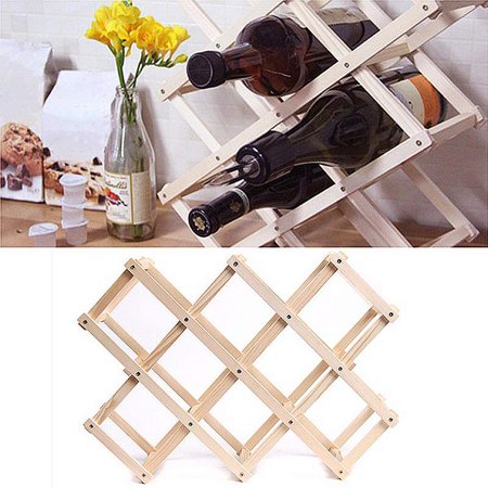 Criss-Cross Foldable Wooden Wine Rack Holder - 10 Bottle