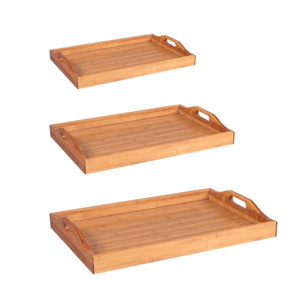 Bamboo Wood Serving Tray with Handles - 3 Pieces