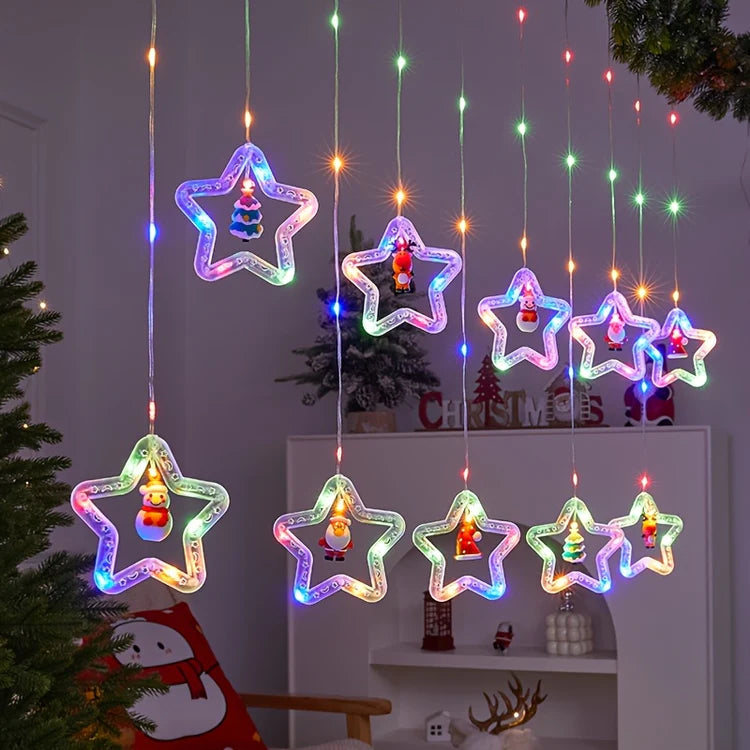 Festive Star Christmas Curtain String Lights – 3M, 120 LEDs, USB Powered, Remote Controlled