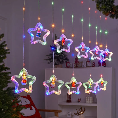 Festive Star Christmas Curtain String Lights – 3M, 120 LEDs, USB Powered, Remote Controlled