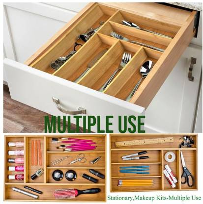 5 Compartments Bamboo Wood Cutlery Drawer Organizer Tray