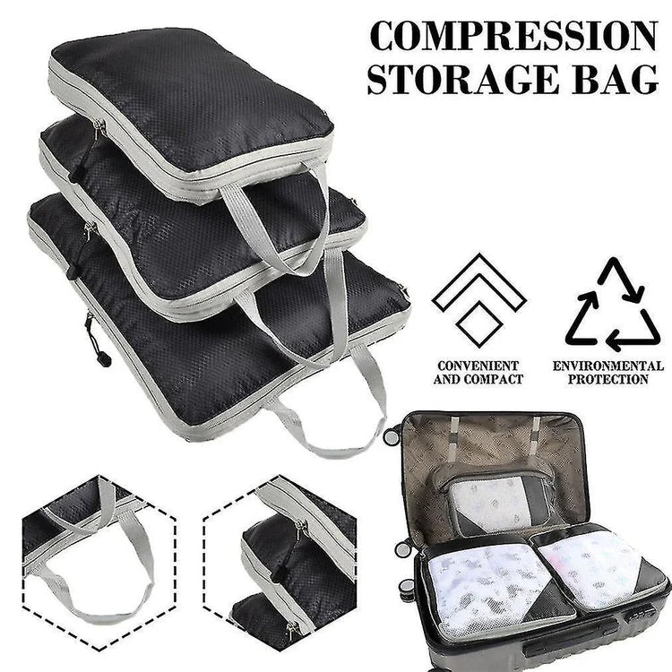 3Pcs Travel Storage Bag Compressible Packing Cubes