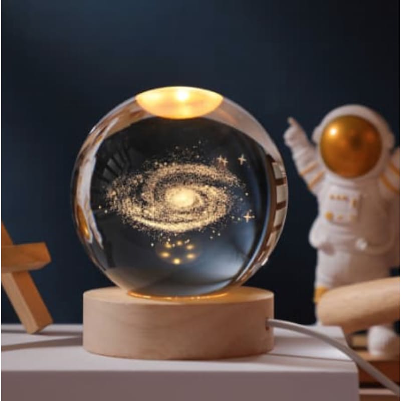 3D Galaxy Crystal Ball LED Night Light With Wooden Base