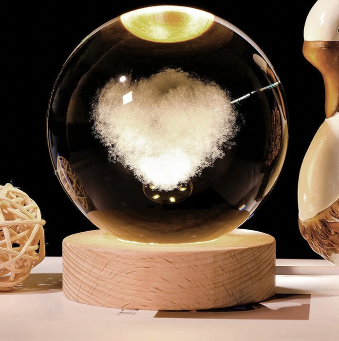 3D Galaxy Crystal Ball LED Night Light With Wooden Base