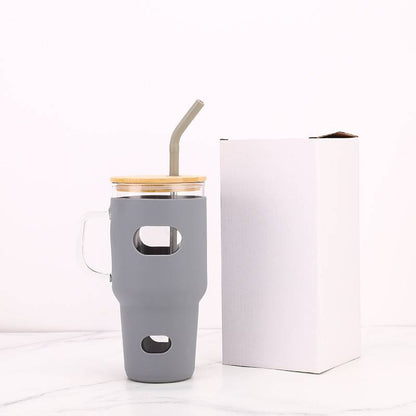 Portable Glass Cup with Lid, Straw & Silicone Sleeve