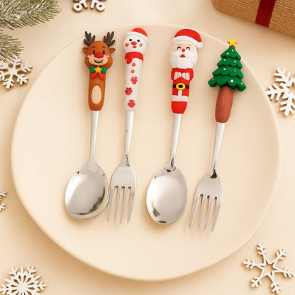 4-Piece Christmas Cutlery Set with Decorative Handles