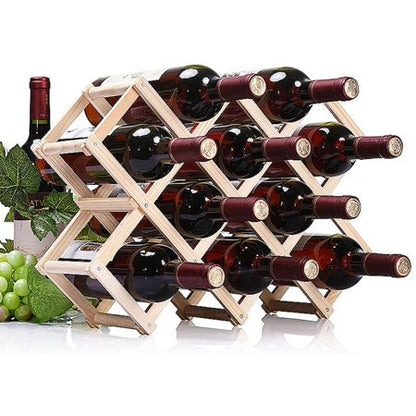 Criss-Cross Foldable Wooden Wine Rack Holder - 10 Bottle