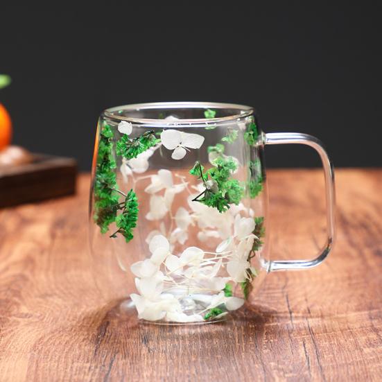 350ml Flower Petals Double Walled Glass Coffee Mug