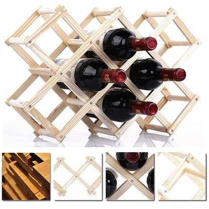 Criss-Cross Foldable Wooden Wine Rack Holder - 10 Bottle