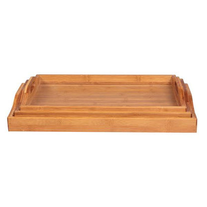 Bamboo Wood Serving Tray with Handles - 3 Pieces