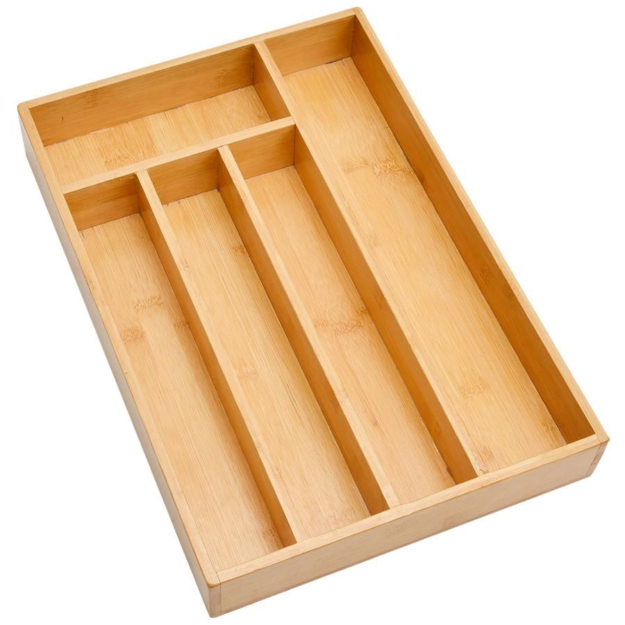 5 Compartments Bamboo Wood Cutlery Drawer Organizer Tray