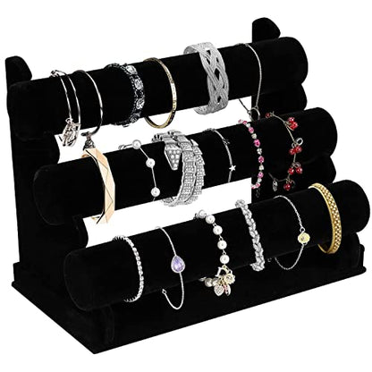 3 Tier Black Velvet Watch & Jewellery Stand