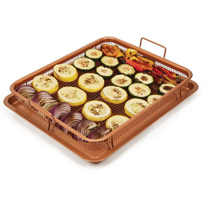 Air Fry in your Oven - 2 Piece Nonstick Copper Tray and Basket-Rectangle