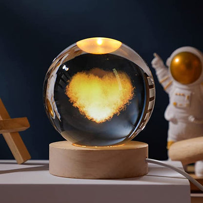 3D Galaxy Crystal Ball LED Night Light With Wooden Base