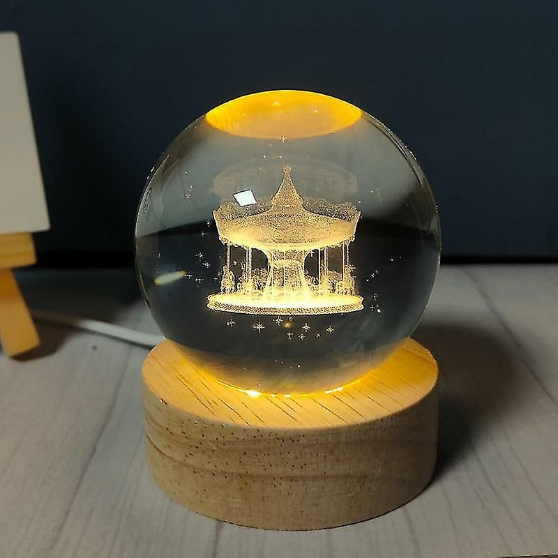 3D Galaxy Crystal Ball LED Night Light With Wooden Base