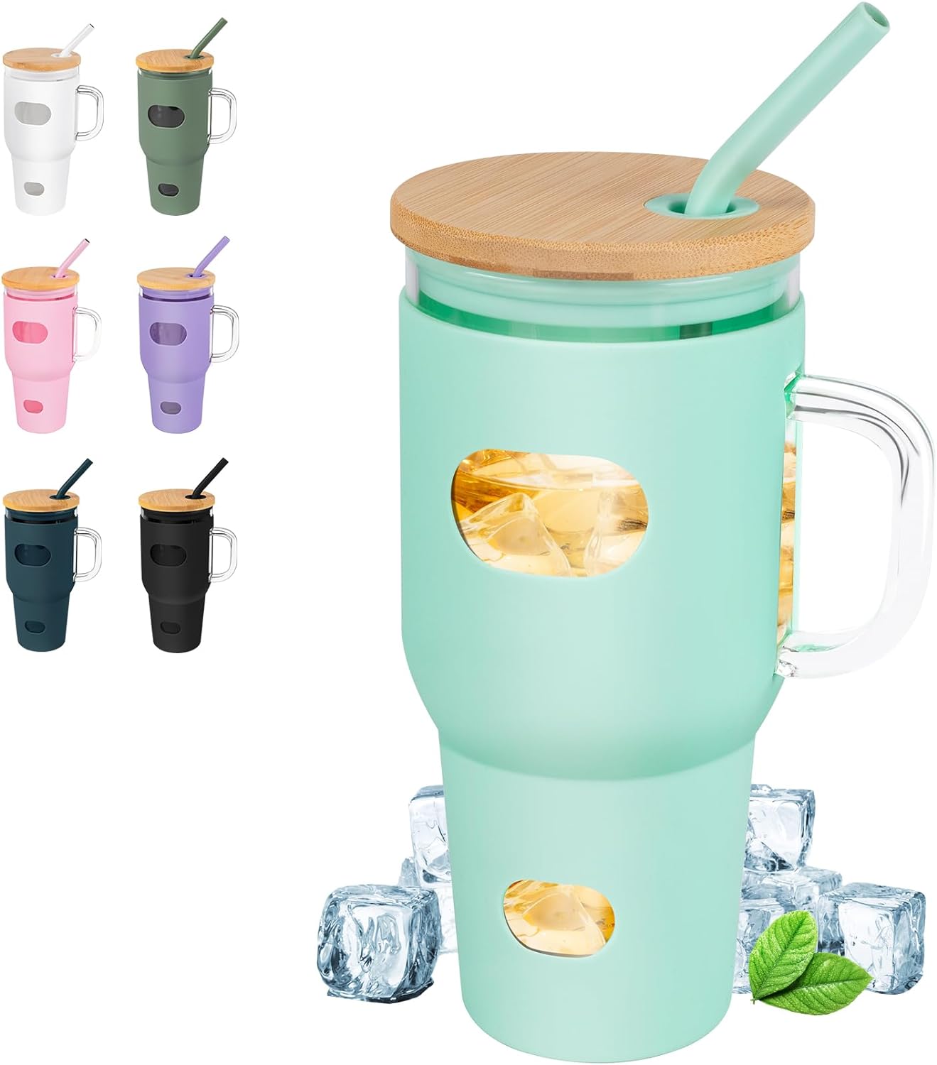 Portable Glass Cup with Lid, Straw & Silicone Sleeve