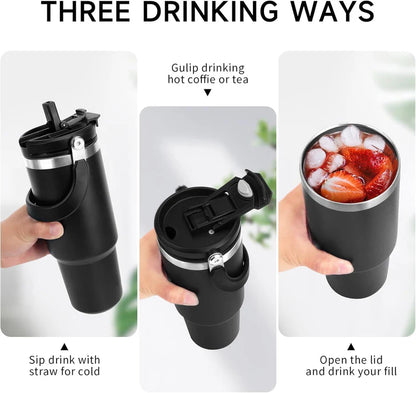 890ml Double Wall 2 in 1 - Straw or Sip with Carry Handle Flask