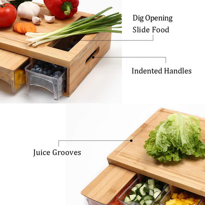 Clean House - Bamboo Chopping Board with 4 Storage Containers & 4 Graters