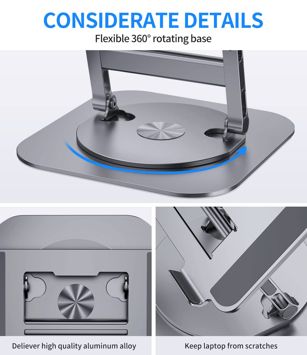 Adjustable Metal Laptop Stand with 360° Rotating Base