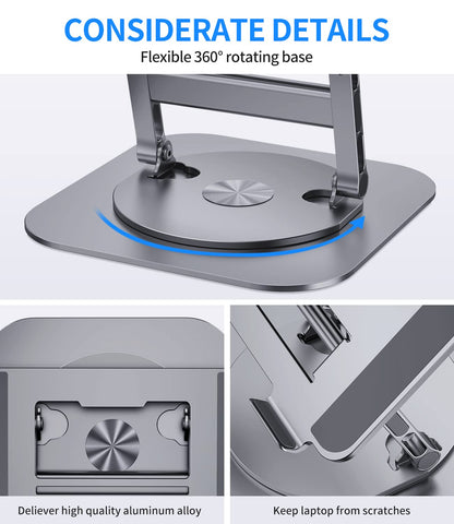 Adjustable Metal Laptop Stand with 360° Rotating Base