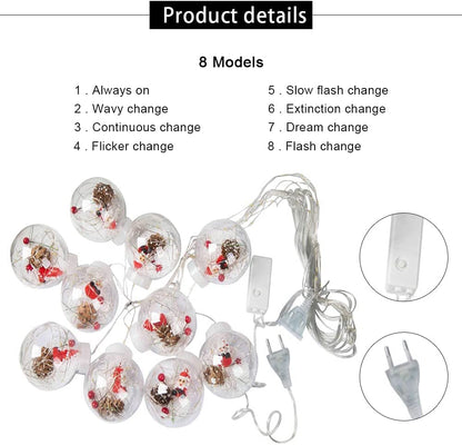 Snow Globe Santa Fairy Bulbs - 3m