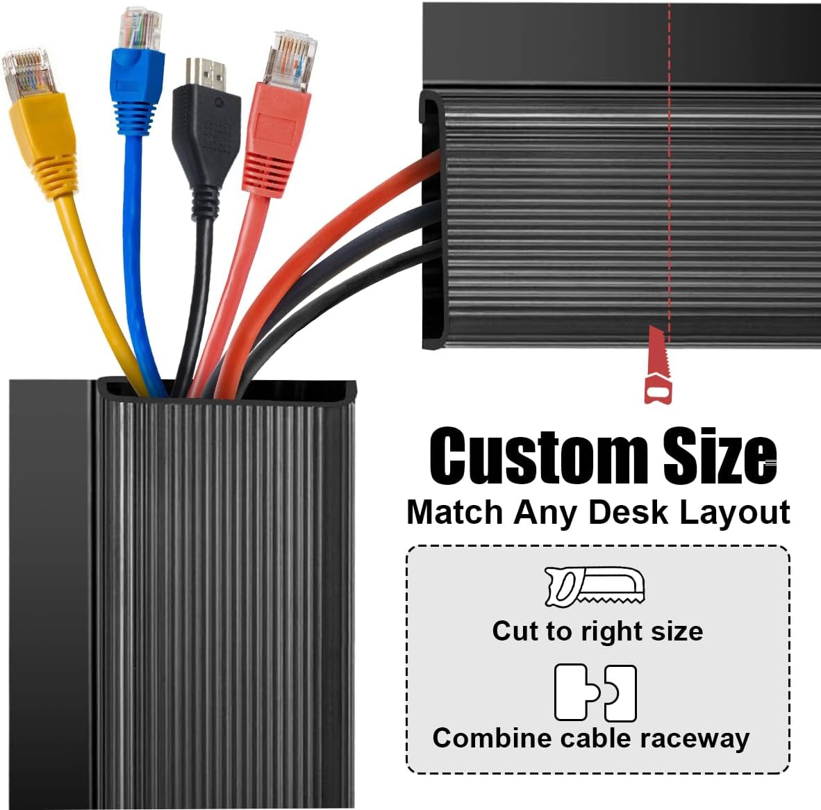 Cable Raceway Under Desk Cable Management – 40cm J‑Channel Cord Organizer