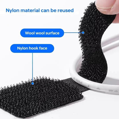 Velcro Cord Reusable Cable Ties with Mounting Adhesive - 10pc