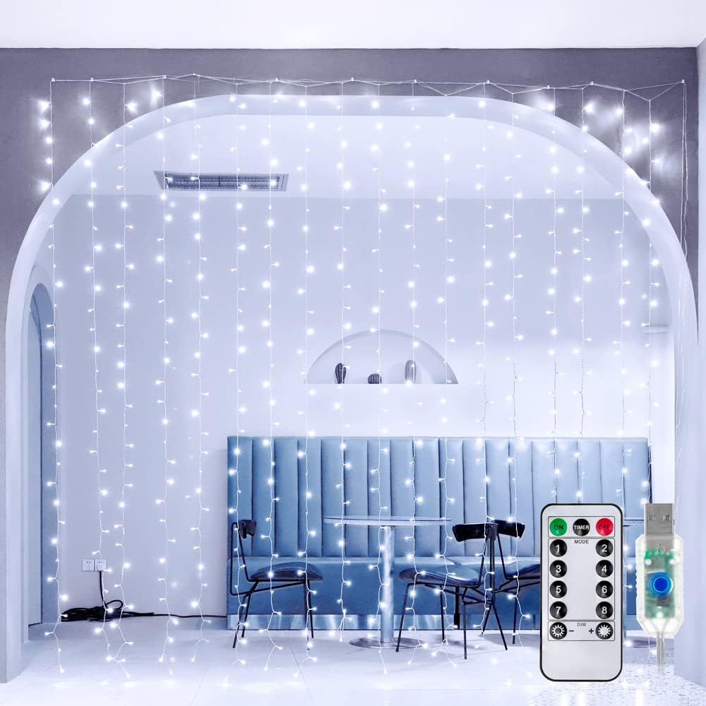 300 LED Outdoor Waterproof Curtain String Lights with Remote