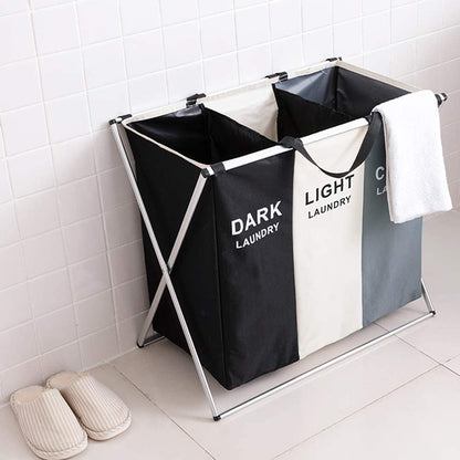 Foldable Laundry Sorter Basket with 3 Sections