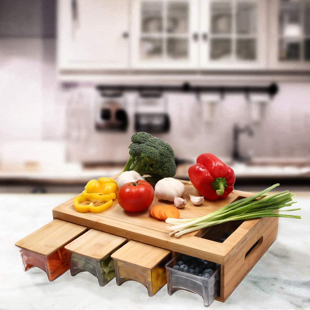 Clean House - Bamboo Chopping Board with 4 Storage Containers & 4 Graters