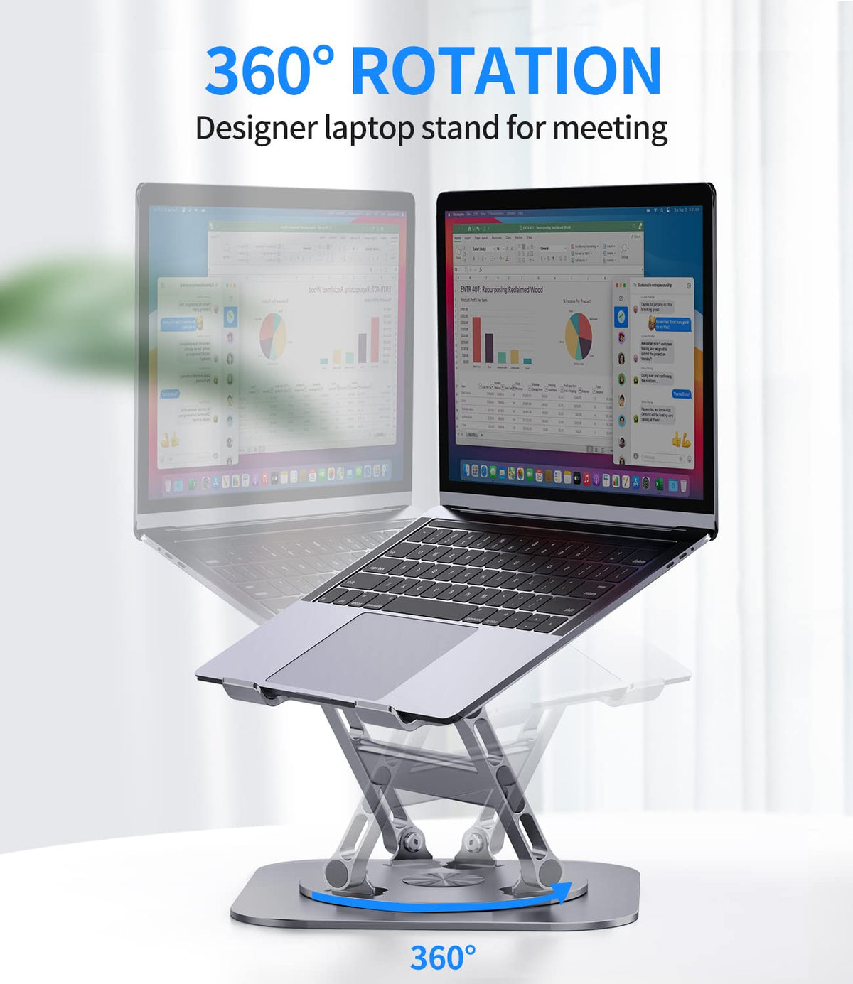 Adjustable Metal Laptop Stand with 360° Rotating Base