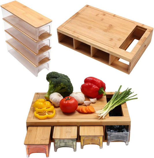 Clean House - Bamboo Chopping Board with 4 Storage Containers & 4 Graters