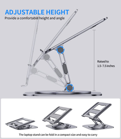 Adjustable Metal Laptop Stand with 360° Rotating Base