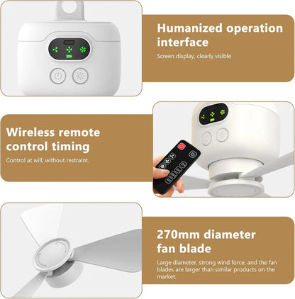 Portable Ceiling Camping Fan with Light – 8000mAh Battery, Remote Control Timer