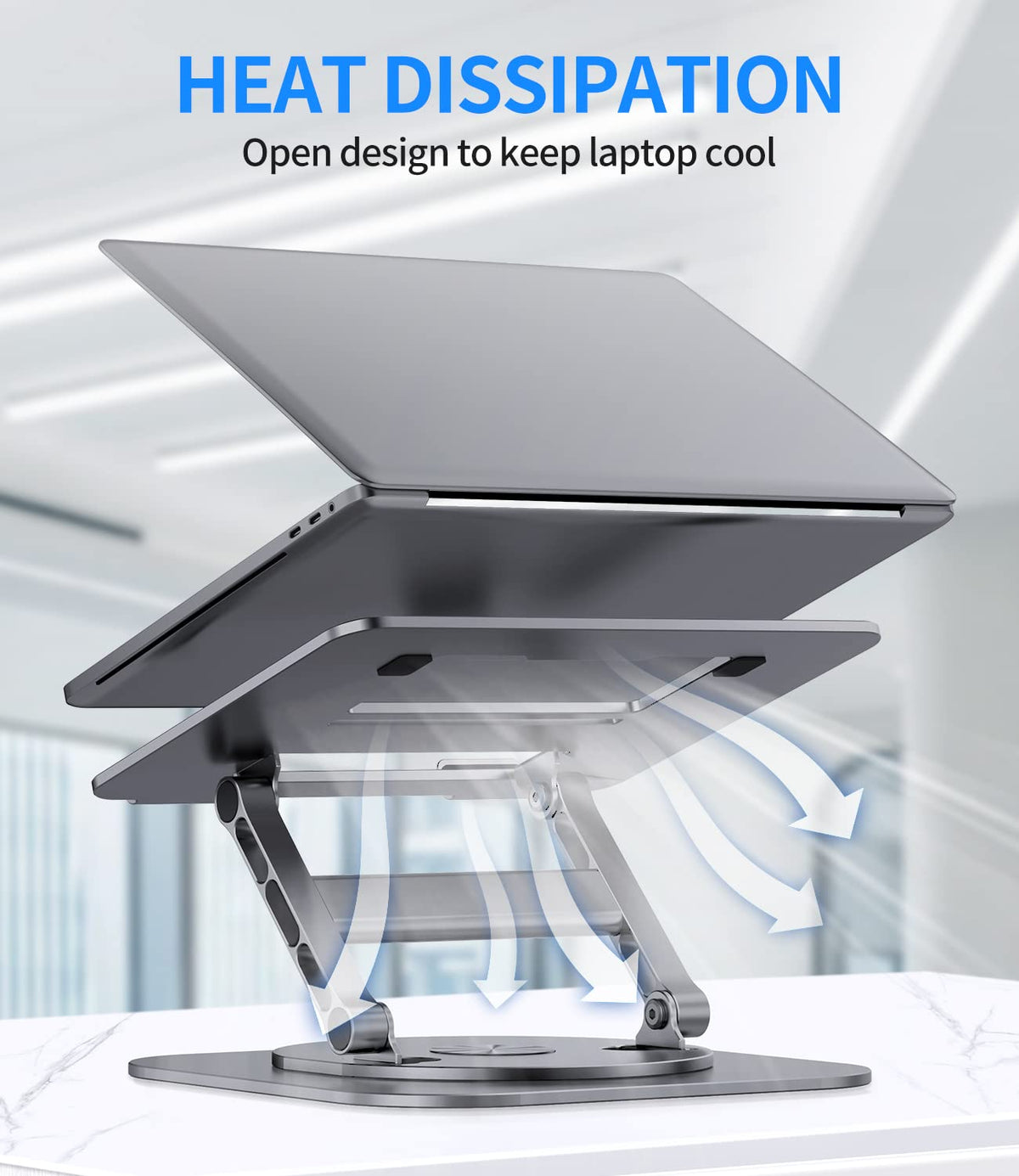 Adjustable Metal Laptop Stand with 360° Rotating Base