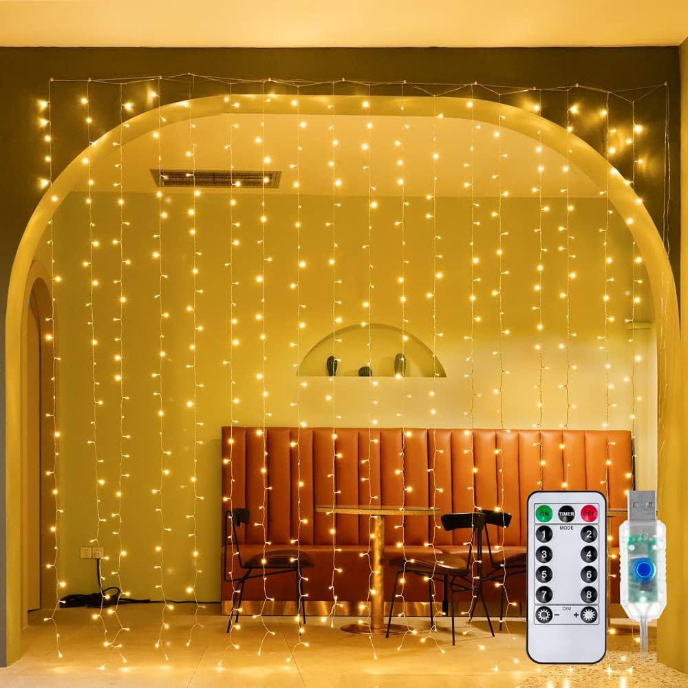 300 LED Outdoor Waterproof Curtain String Lights with Remote