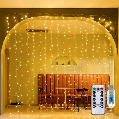 300 LED Outdoor Waterproof Curtain String Lights with Remote