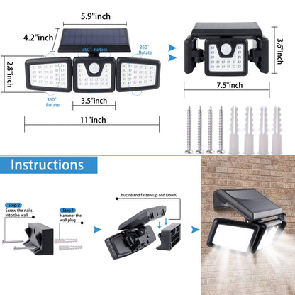 3 Heads Motion Sensor Solar Light