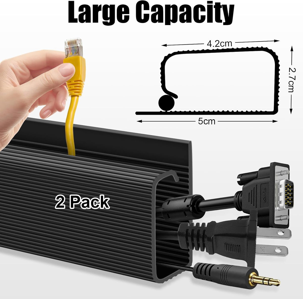 Cable Raceway Under Desk Cable Management – 40cm J‑Channel Cord Organizer