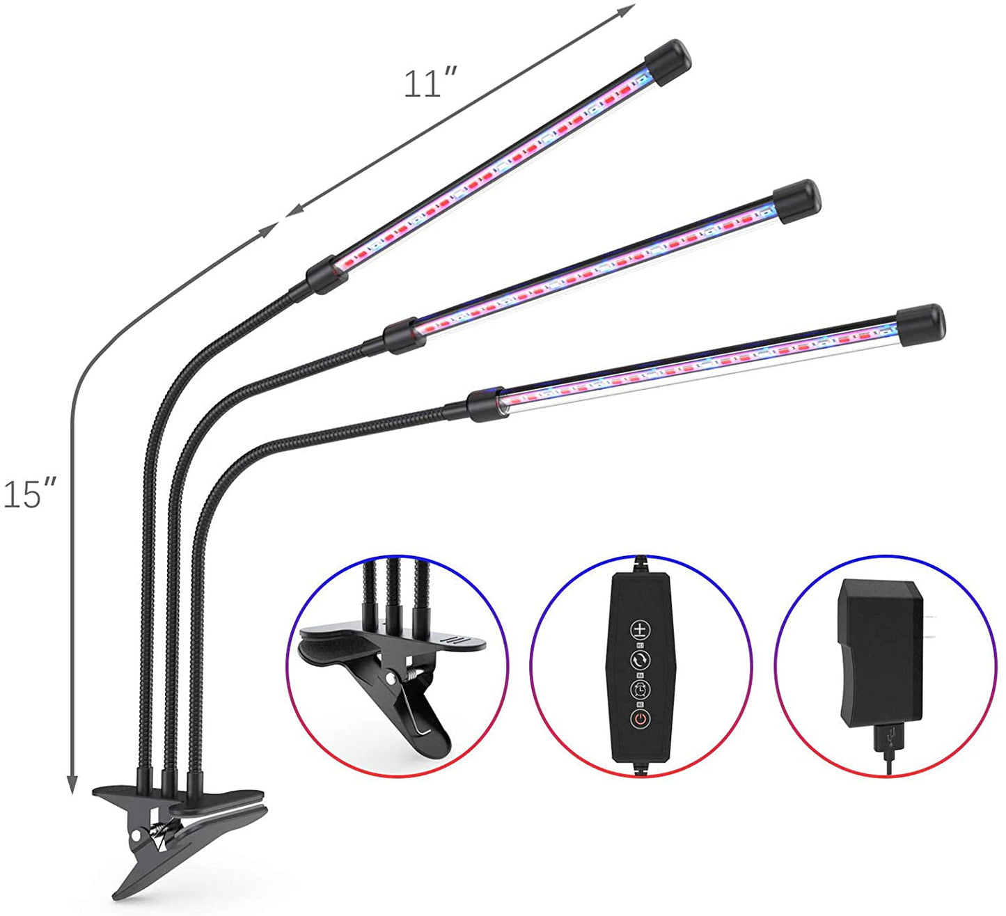 3-Head Grow Light for Indoor Plants